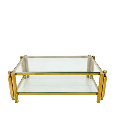 Streamdale Modern 3-Piece Coffee Table Set Stainless Steel, Clear Glass, Gold