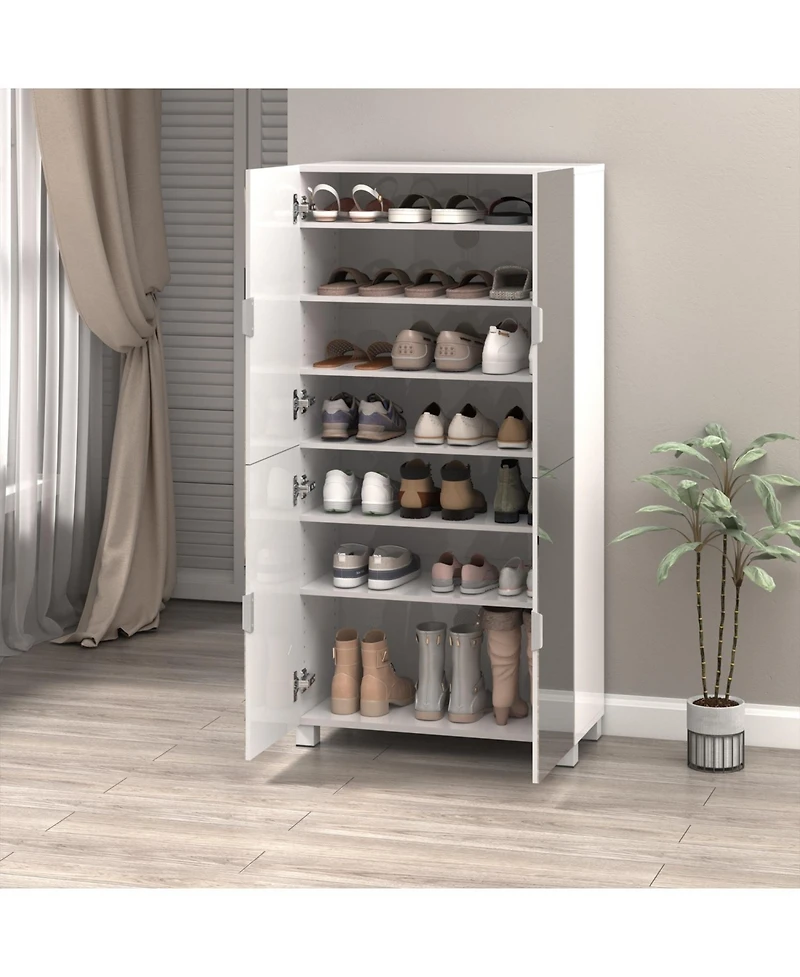 4-Drawer Shoe Cabinet with Mirror and 4-Door Closet (White)