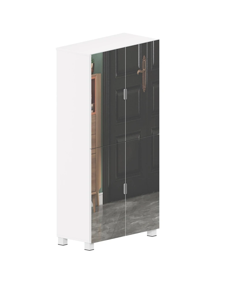 4-Drawer Shoe Cabinet with Mirror and 4-Door Closet (White)
