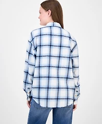 Just Polly Juniors' Girlfriend Frayed-Hem Plaid Shirt
