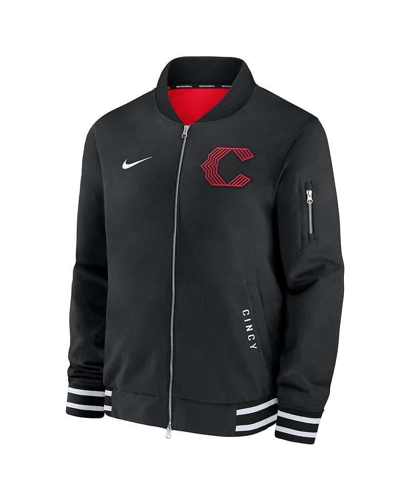 Nike Men's Black Cincinnati Reds Authentic Collection City Connect Full-Zip Bomber Jacket
