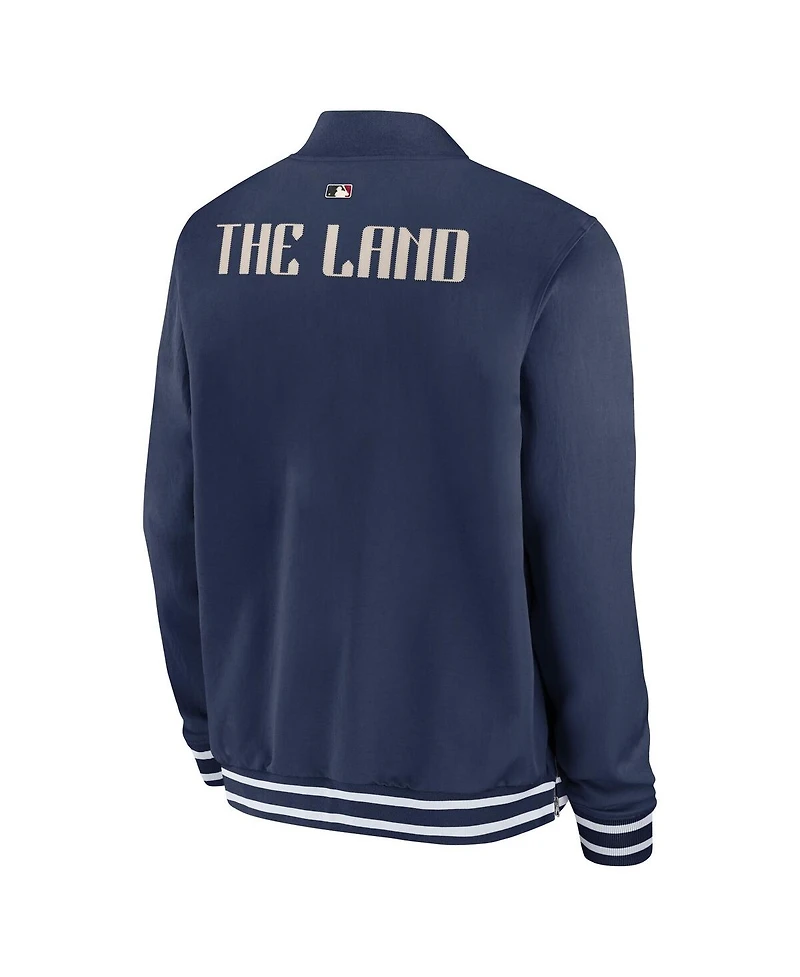 Nike Men's Navy Cleveland Guardians Authentic Collection City Connect Full-Zip Bomber Jacket
