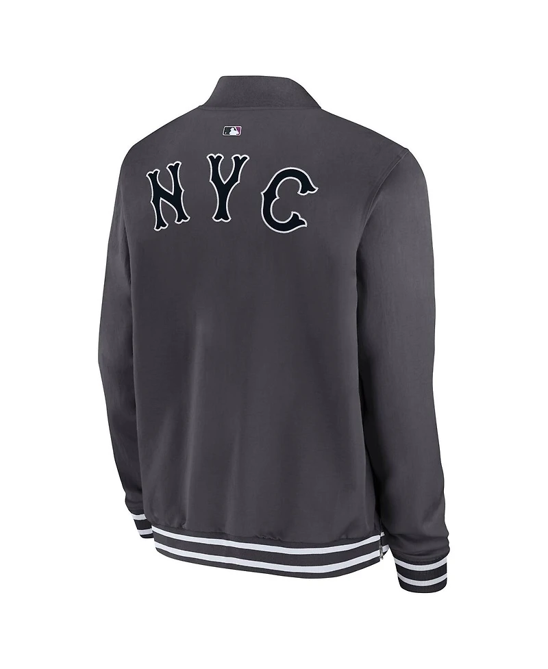 Nike Men's Anthracite New York Mets Authentic Collection City Connect Full-Zip Bomber Jacket