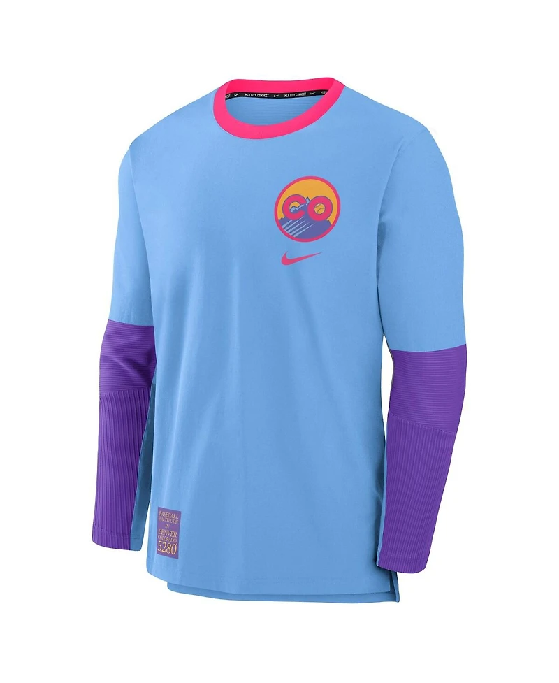 Nike Men's Light Blue/Purple Colorado Rockies 2025 City Connect Authentic Collection Lightweight Player Performance Long Sleeve T-Shirt