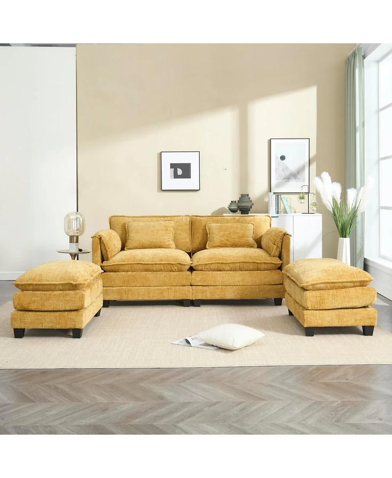 Streamdale Chenille Sofa with Footstools and Armrests