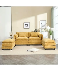 Streamdale Chenille Sofa with Footstools and Armrests