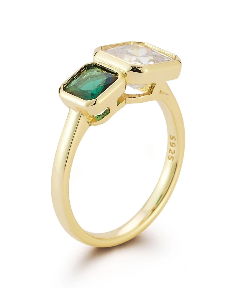 Rachel Zoe 14K Gold Plated Sterling Silver Duo Radiant Cut Ring