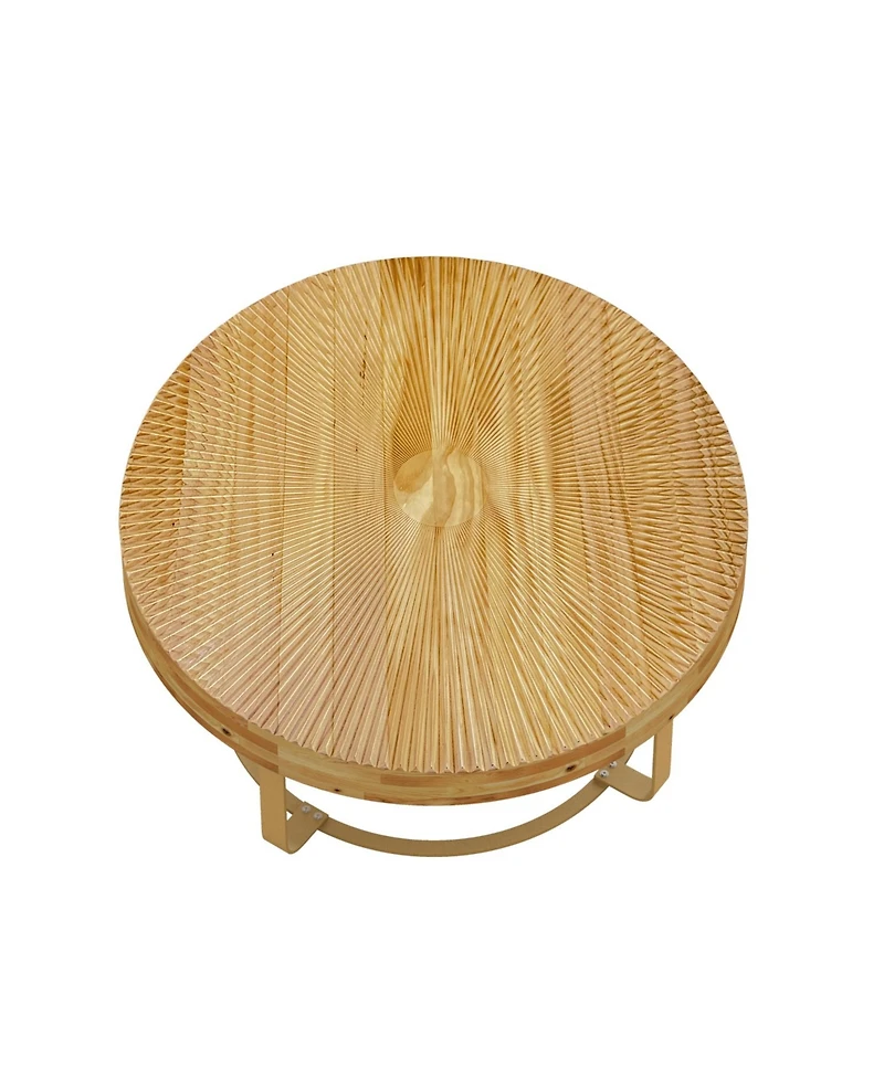 Streamdale Modern Round Coffee Table with Carved Pine Top and Metal Legs