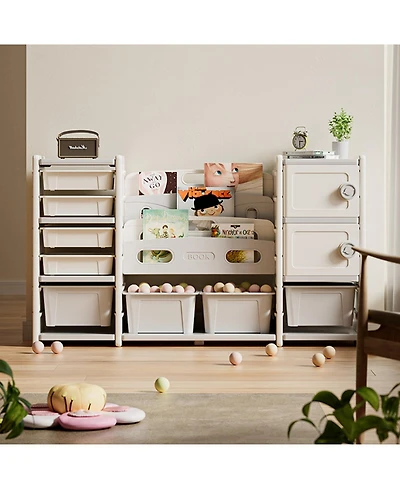 Streamdale Furniture Kids Storage Organizer 8 Bins, 4-Tier Bookcase, 2 Cabinets