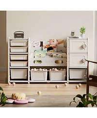 Streamdale Furniture Kids Storage Organizer 8 Bins, 4-Tier Bookcase, 2 Cabinets