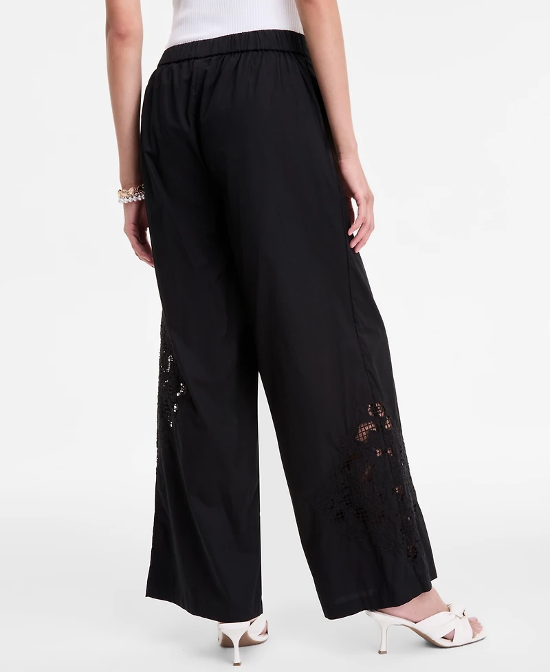 I.n.c. International Concepts Women's Cotton Lace-Trim Wide-Leg Pants, Exclusively at Macy's