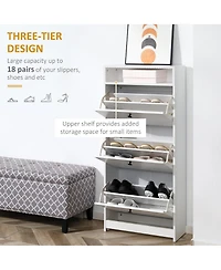 Slim Shoe Cabinet, Trendy Shoe Storage Cabinet with 3 Large Fold-Out Drawers & a Spacious Top Surface for Small Items, White