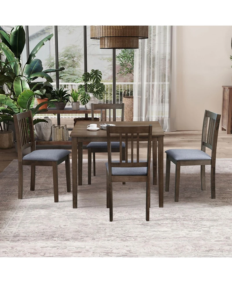 Streamdale Mid-Century Modern Dining Set Table and 4 Upholstered Chairs