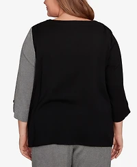 Alfred Dunner Plus Santa Barbara Center Sliced Top with Necklace