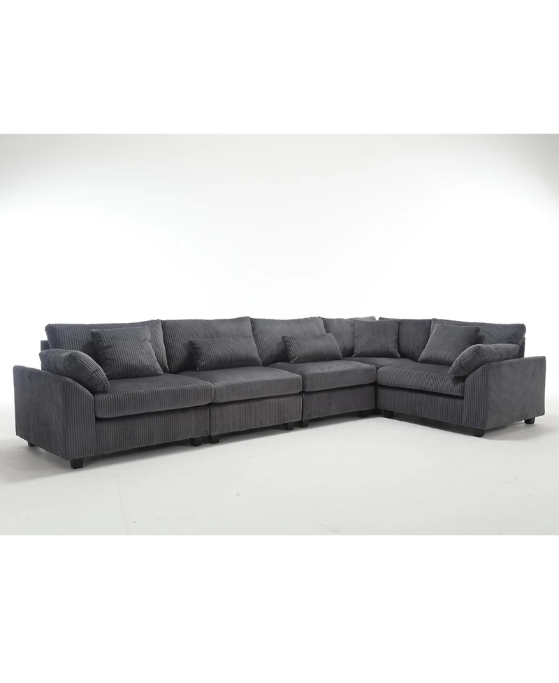 Streamdale Oversized Corduroy Sofa Couches 5-Seat Dark Gray Modular Sectional