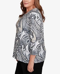 Alfred Dunner Plus Santa Barbara Reversible Paisley Top With Necklace