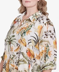 Alfred Dunner Plus Classic Tropical Bird Button Front Top