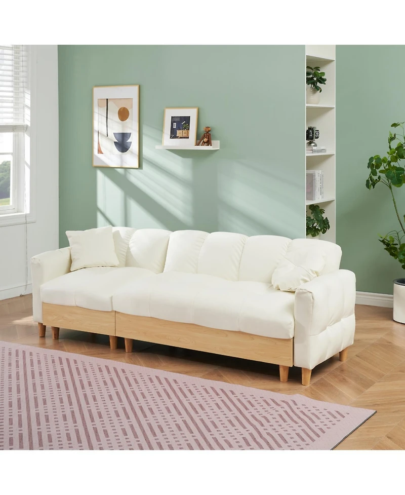 Streamdale Furniture 86.61 inches beige technology cloth sofa, three sofa lift sofa bed, sofa bed with storage cabinet, sofa is soft and comfortable,