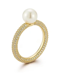 Rachel Zoe 14K Gold Plated Sterling Silver Pearl Pave Band Ring