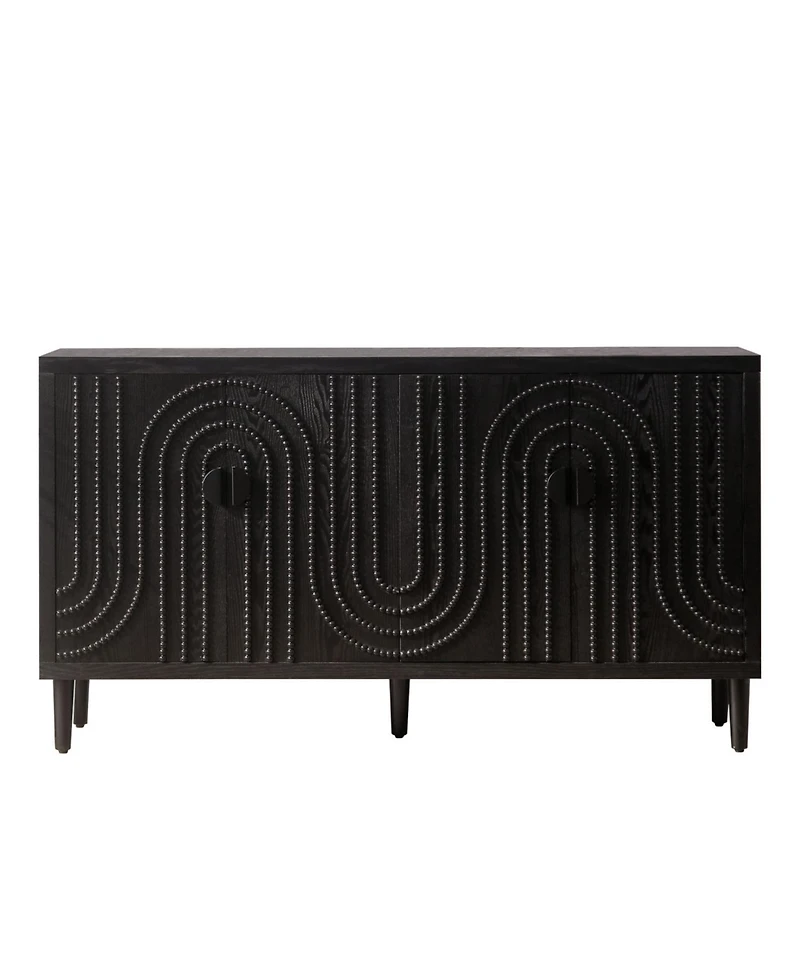 Streamdale Furniture Modern Black Accent Cabinet 4-Door Wooden Storage Cabinet