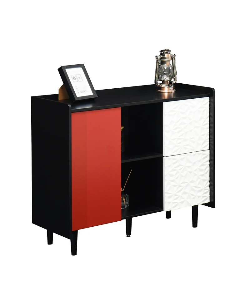 Streamdale Red Accent Sideboard with Drawer and Open Shelves