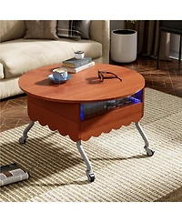 Streamdale Round Lift-Top Coffee Table with Wheels, Metal Frame and Multi-Color Lighting in 27.6"