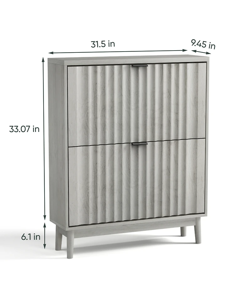 Streamdale Fluted Shoe Cabinet with Flip Drawers for Entryway