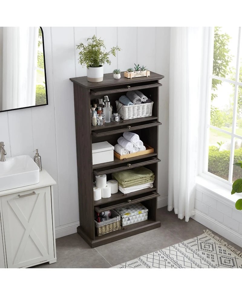 Streamdale 4-Tier Glass Display Cabinet with Flip-Up Doors Collectors Showcase