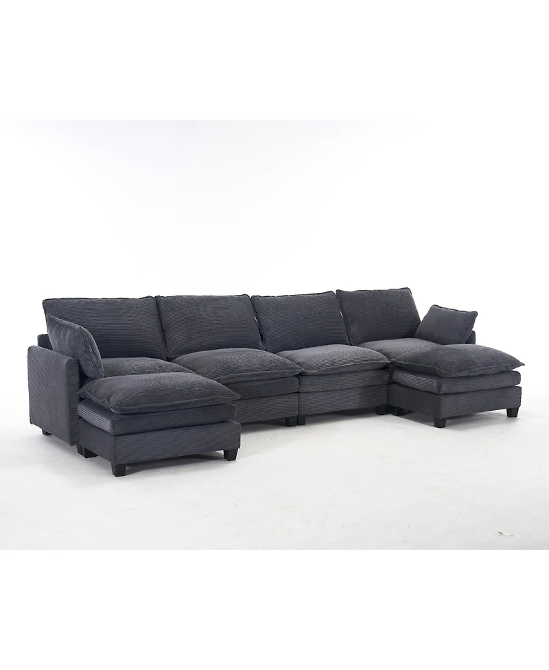 Streamdale Oversized Velvet Modular Sofa U-Shape Couch with Ottomans & Pillows