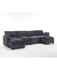 Streamdale Oversized Velvet Modular Sofa U-Shape Couch with Ottomans & Pillows