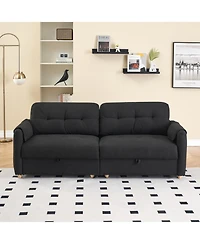 79.50 inches long, Teddy Cotton Linen Sofa Fabric, with metal conical long legs, metal strip matching, stylish and simple-Black