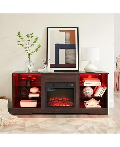 Streamdale Modern Electric Fireplace Tv Stand with Glass Shelves