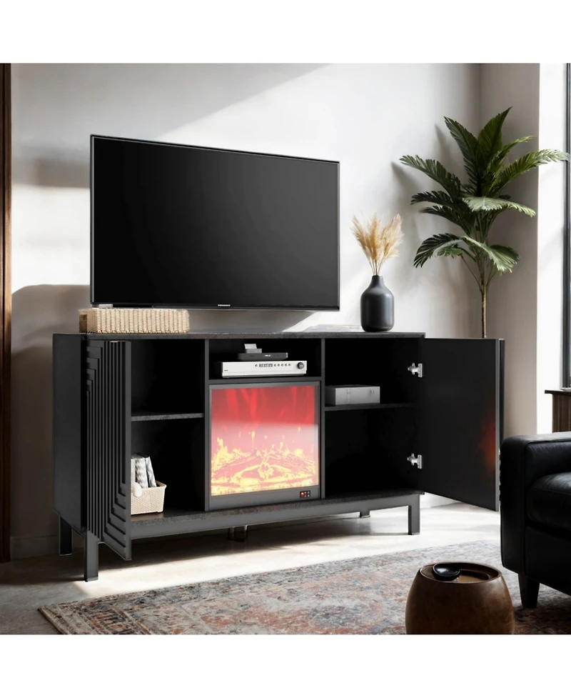 Mid-Century Modern Tv Stand with 18" Electric Fireplace