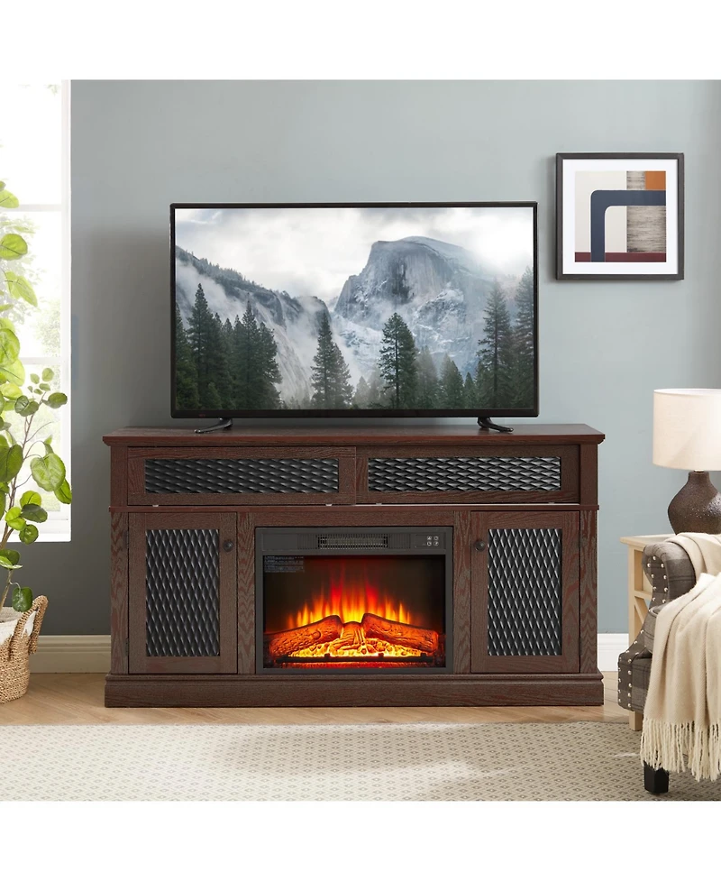 Streamdale Embossed Tv Stand with 23" Fireplace, Sliding Door, and Storage