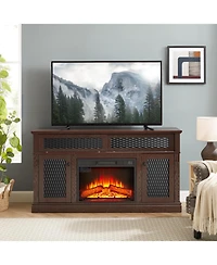 Streamdale Embossed Tv Stand with 23" Fireplace, Sliding Door, and Storage