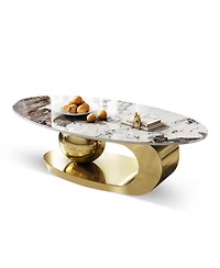 Streamdale 51 Inches Oval Faux Marble Coffee Table for Living Room with Stainless Steel Base