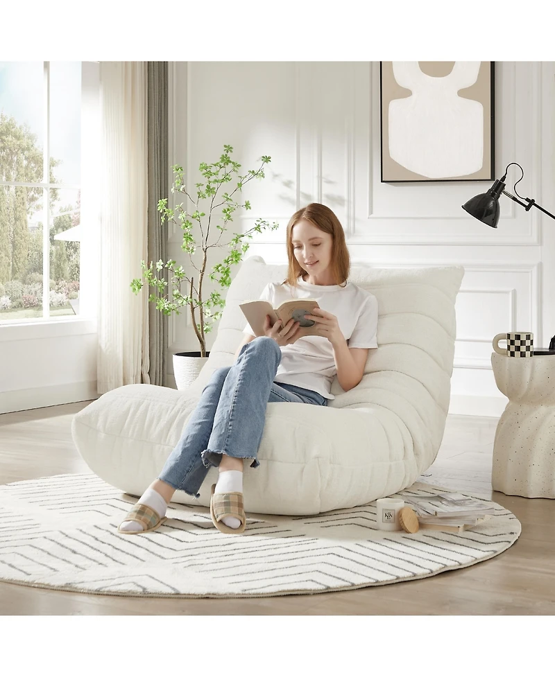Streamdale Fireside Accent Bean Bag Chair, Modern Armless Floor Sofa (Chenille, White)