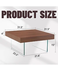 Streamdale Walnut Square Coffee Table with Tempered Glass Legs (31.5"x31.5")