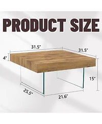 Streamdale Natural Style Square Mdf Coffee Table - 31.5"x31.5" with Tempered Glass Legs.Density Board Sticker,Reinforced Glass