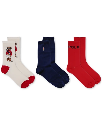 Polo Ralph Lauren Women's 3-Pk. Polo Player Bear Trouser Socks Gift Box 79372BX