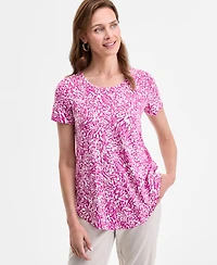Jm Collection Petite Abstract-Print Scoop-Neck Top, Exclusively at Macy's