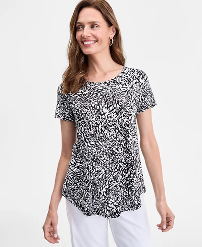Jm Collection Petite Abstract-Print Scoop-Neck Top, Exclusively at Macy's