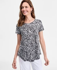 Jm Collection Petite Abstract-Print Scoop-Neck Top, Exclusively at Macy's