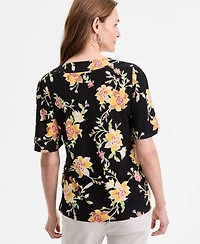 Jm Collection Women's Printed V-Neck Short Sleeve Knit Top, Exclusively at Macy's