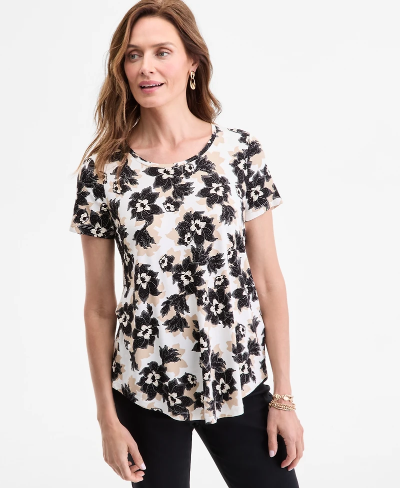Jm Collection Petite Floral Scoop-Neck Top, Exclusively at Macy's