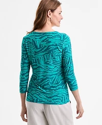 Jm Collection Women's Printed 3/4 Sleeve Scoop-Neck Jacquard Top, Exclusively at Macy's