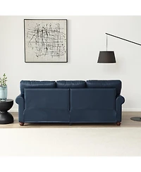 Streamdale FurnitureClassic Living Room Round Arm with Silver Nails Sofa Navy Blue Faux Leather