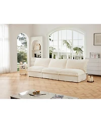 Modern 3-Seater Armless Sofa with Deep Seat in Cream Corduroy