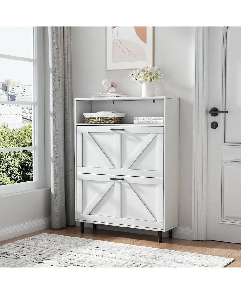 Streamdale Farmhouse Shoe Cabinet with Barn Door and Flip Drawers
