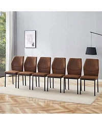 Luxury Brown Fabric Dining Chairs (Set of 6) Black Legs